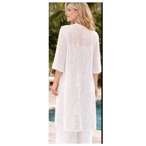 White Floral Lace Back Sheer Duster Cardigan Open Front Kimono Cover Up One Size